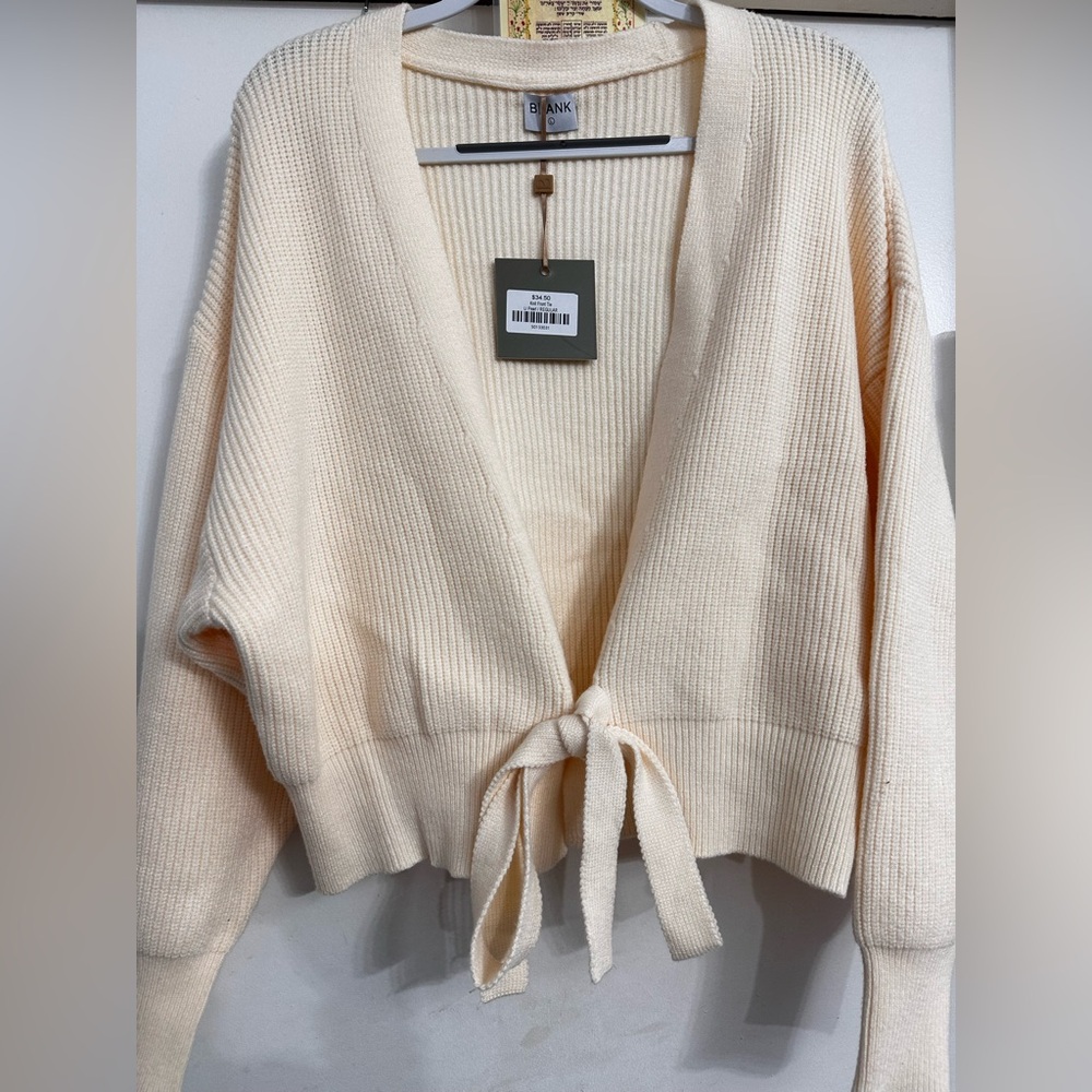 Dress Blank Pearl Knit Front Tie Cardigan